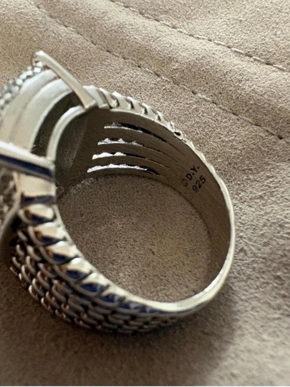 David Yurman Silver Pavé Diamond Cushion Ring
